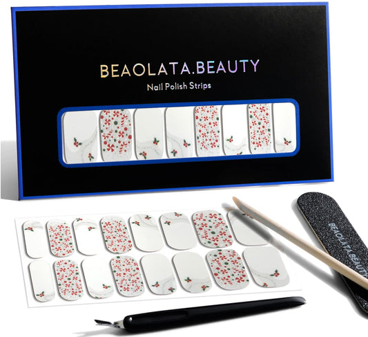 Nail Polish Strips, 32PCS Salon Quality Wraps, Long Lasting Gel Nail Stickers for Women Easy Apply& Remove (Merry Christmas)