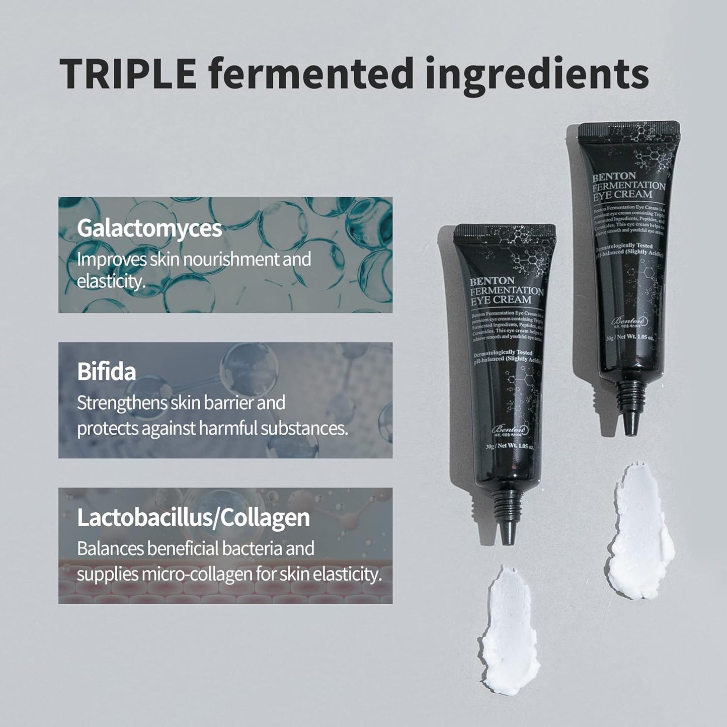 BENTON Fermentation Eye Cream 30g (1.05 oz.) - Galactomyces & Bifida Ferment Anti-Wrinkle Eye Treatment Cream, Dark Circles & Puffiness & Under Eye Bags