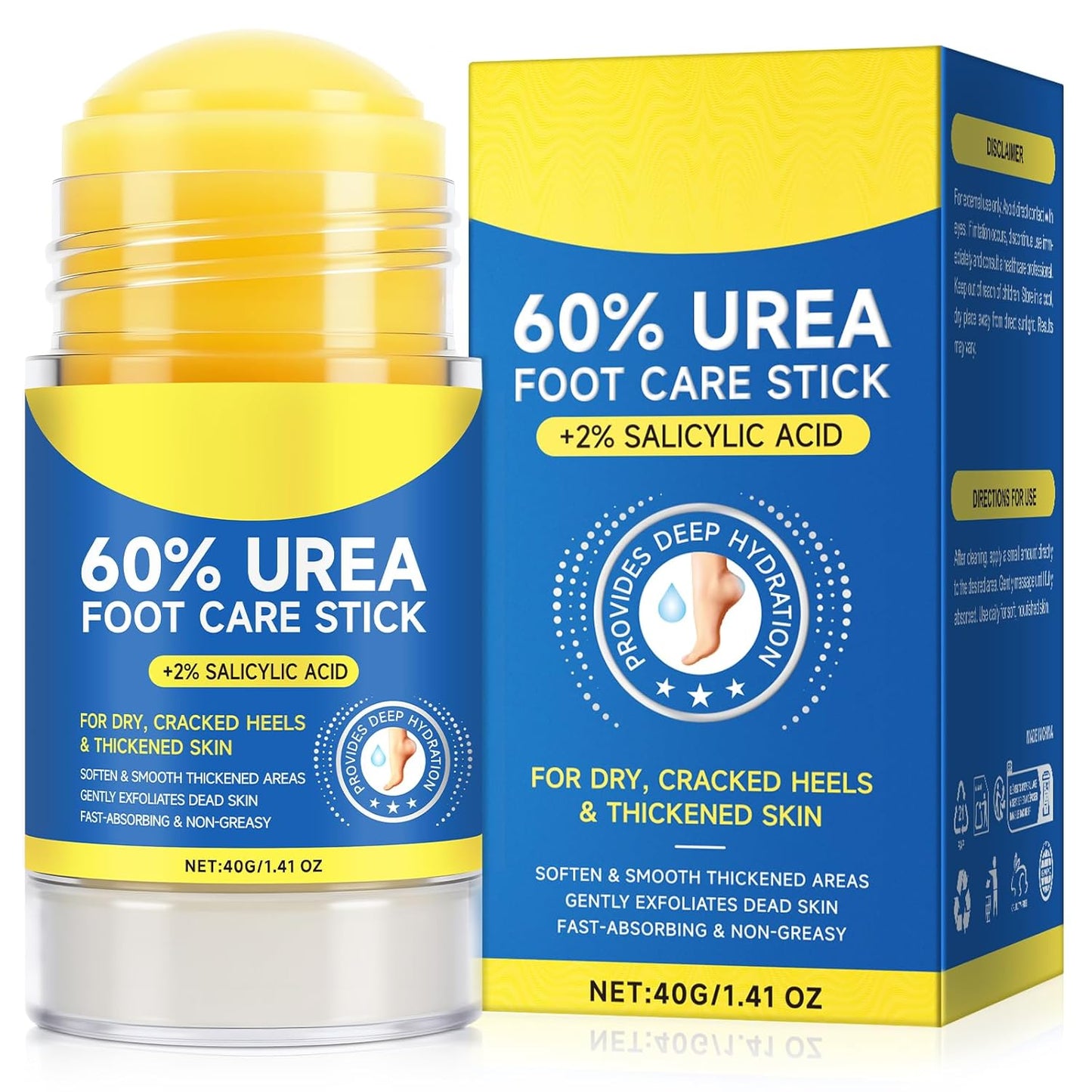 Urea Cream 60% Hydrating Foot Care Stick, 1.41 Fl Oz Foot Cream Moisturizer for Dry Cracked Feet & Hands, Feet Lotion Fast Repairs Rough Heels, Callus Remover