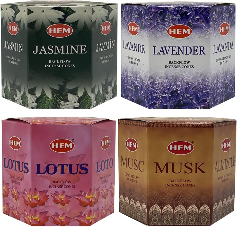 TRUMIRI Incense Cones, 4 Sets of 40 Cones Each, Variety Pack (Jasmine, Lavender, Lotus, Musk) for Waterfall and Mat Bundle