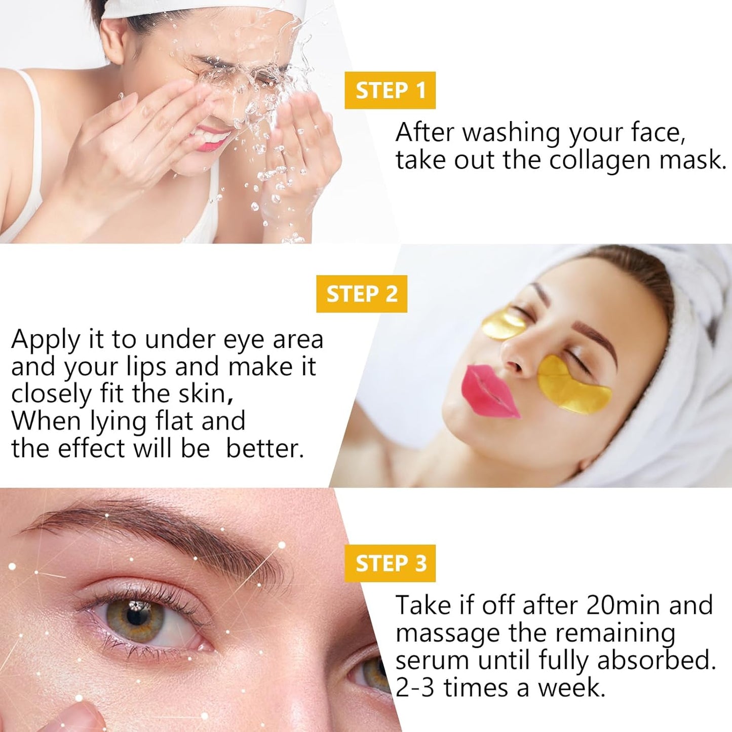 15 Pairs Collagen Crystal Eye Mask and 15 Pcs Collagen Crystal Lip Mask, Under Eye Patches and Lip Pads,Collagen Crystal Mask Set for Moisturizing, Reducing Fine Lines & Dark Circles (Gold and Pink)