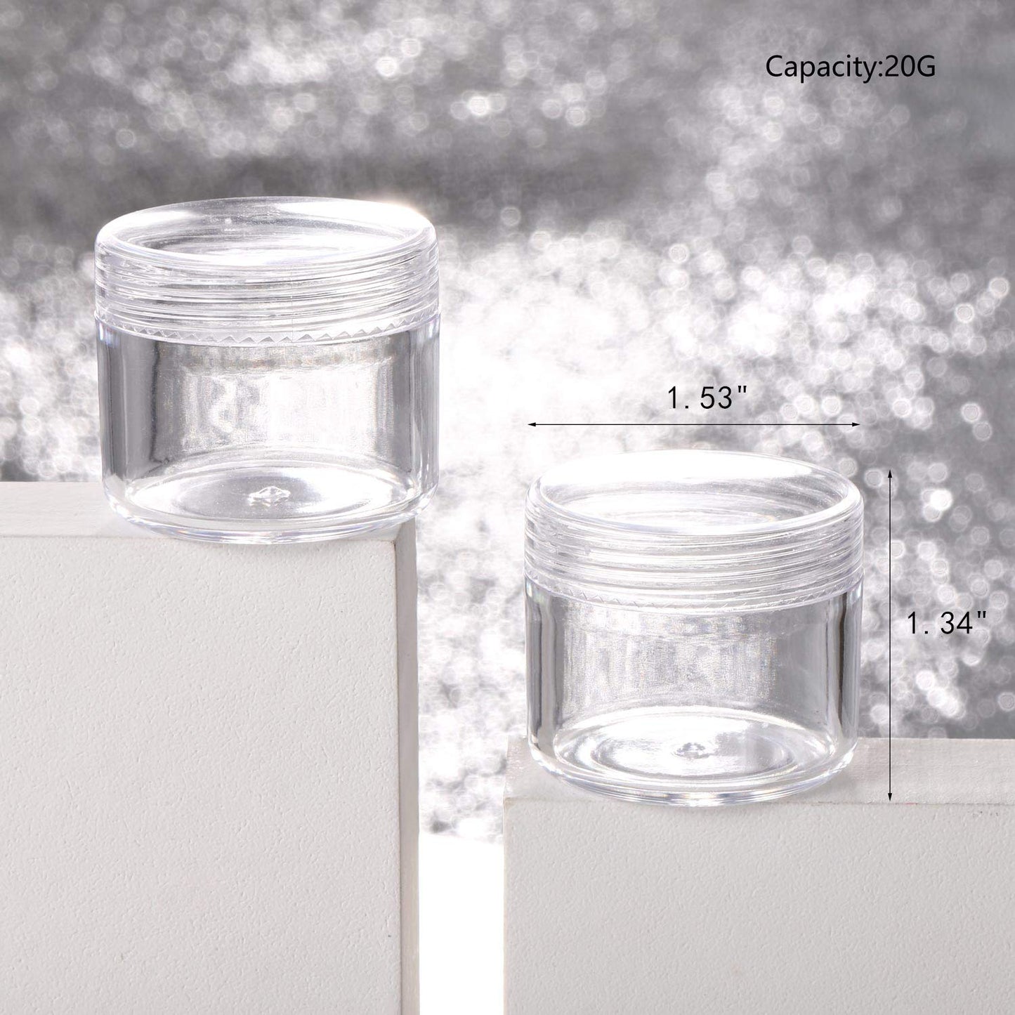 Refillable Cosmetic Sample Jars - 100 Pack 20g (0.7oz) Clear Small Travel Containers with Lids + 10 Mini Makeup Spatulas - BPA Free