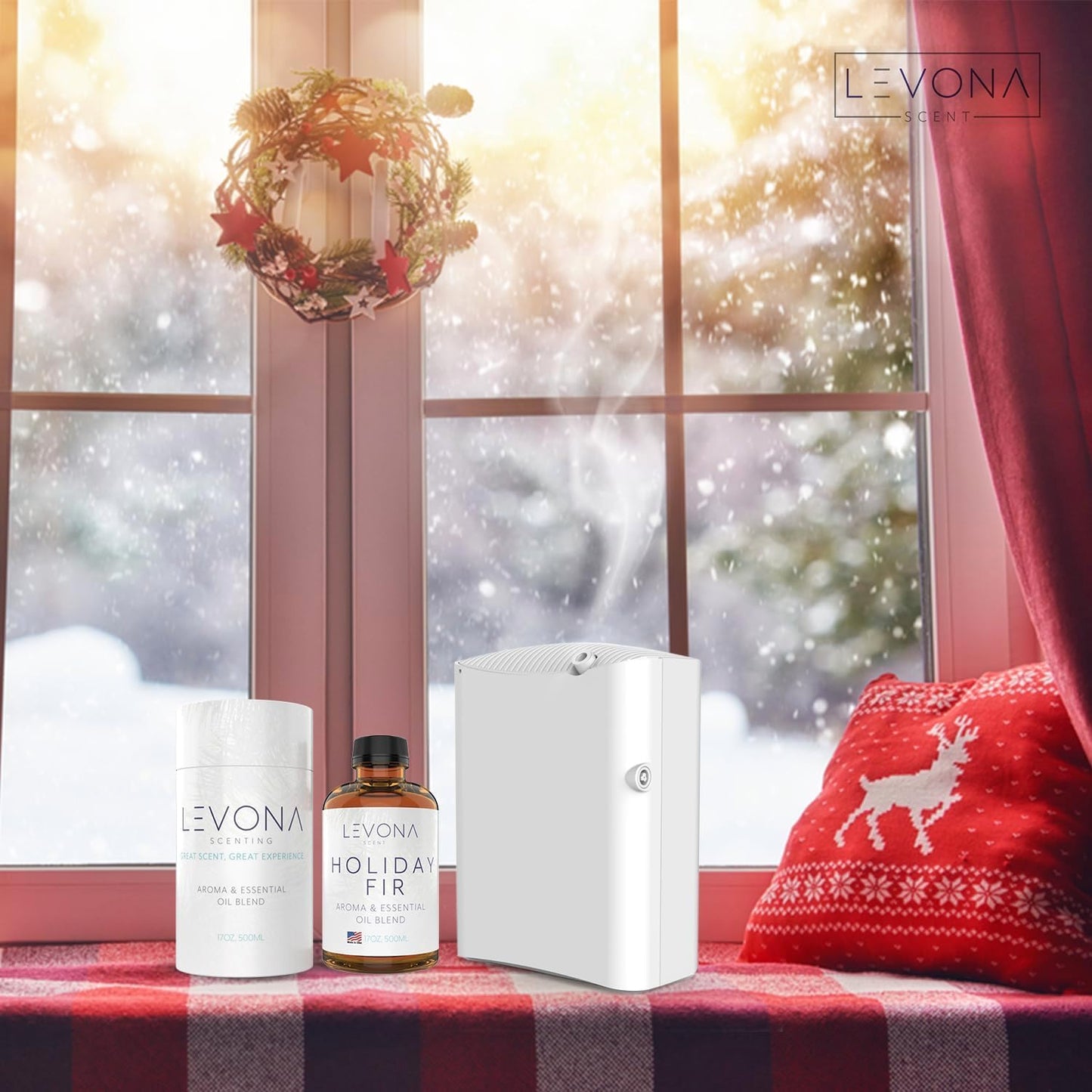 Levona Scent Essential Oil - Fresh Aroma for Home, Office, Hotel & Spa, Perfect in Humidifiers and Diffusers, Luxury Fragrance, with Sandalwood, Amber, Winter Fir Notes - 500ml/ 17 fl oz, Holiday Fir