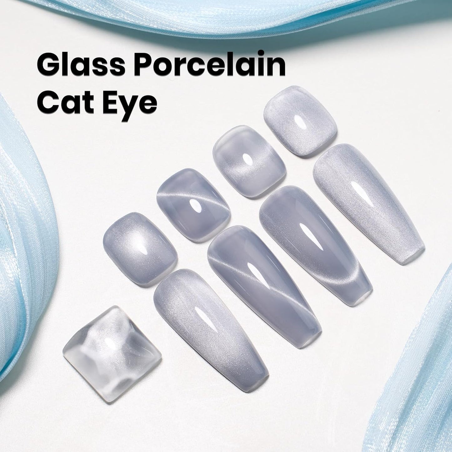 Beetles Gray Cat Eye Gel Nail Polish - 15ML Dark Gray Glass Cat Eye Glitter Gel Polish with Magnet Shimmer Sheer Gel Soak Off UV Moonlit Dew Collection Nail Art Design Manicure Gifts for Women