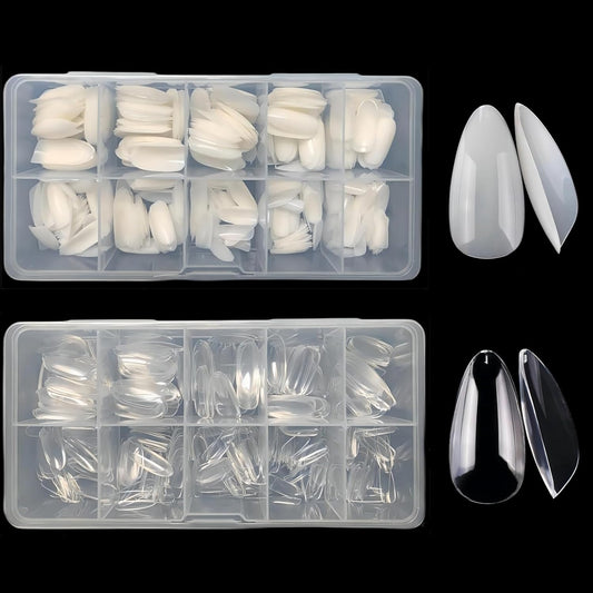 1000PCS Short Almond Nail Tips - Acrylic Nails Tips, ToouYoun 10 Sizes Soft Gel Full Cover Nail Tips with Box for Nail Art Salons and Home DIY