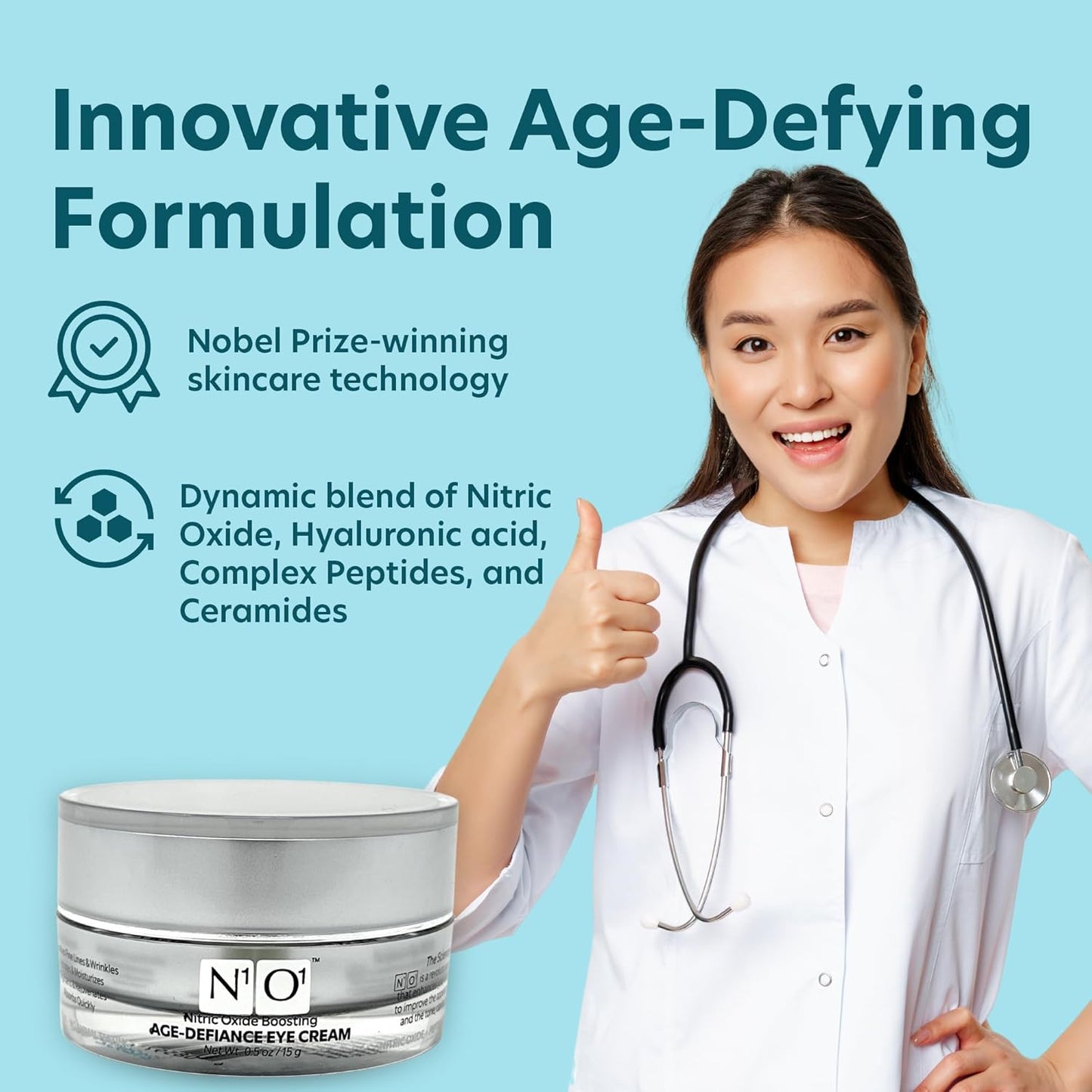 Age-Defiance Eye Cream - Day & Night Moisturizer with Nitric Oxide, Hyaluronic Acid, Complex Peptides, Ceramides - Hydrating Eye Cream for Dark Circles, Wrinkles, Fine Lines, Puffiness - 0.5 oz.