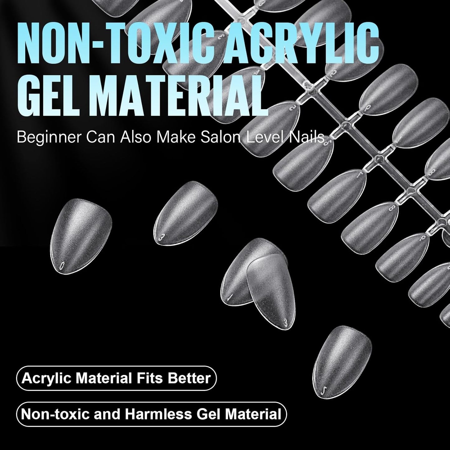 TOMICCA Short Almond Nail Tips, Acrylic Soft Full Coverage Fake Nailsfor Extension Manicure, Double-sided Matte Press on Nail Tips for Home DIY Art Women Girls