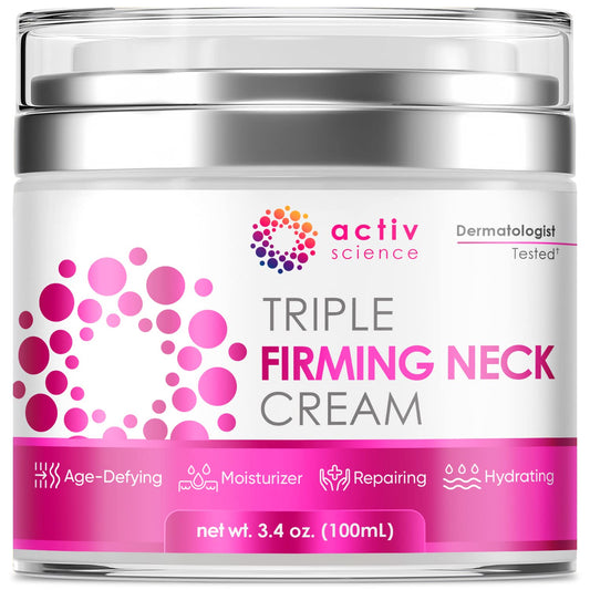 ACTIVSCIENCE Neck Firming Cream - Natural Anti-Aging Facial Moisturizer with Retinol Collagen & Hyaluronic Acid - Day & Night Anti-Wrinkle Cream - Firming, Hydrating Face Cream - 3.4Oz