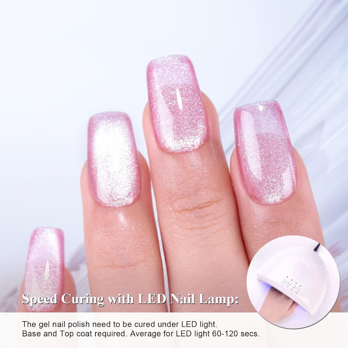 Imtiti Hot Pink Champagne Pink Color Gel Nail Polish, 0.5fl oz Holographic 9D Cat Eyes Glitter Magnetic Gel Polish with Magnetic Stick for Nail Salon