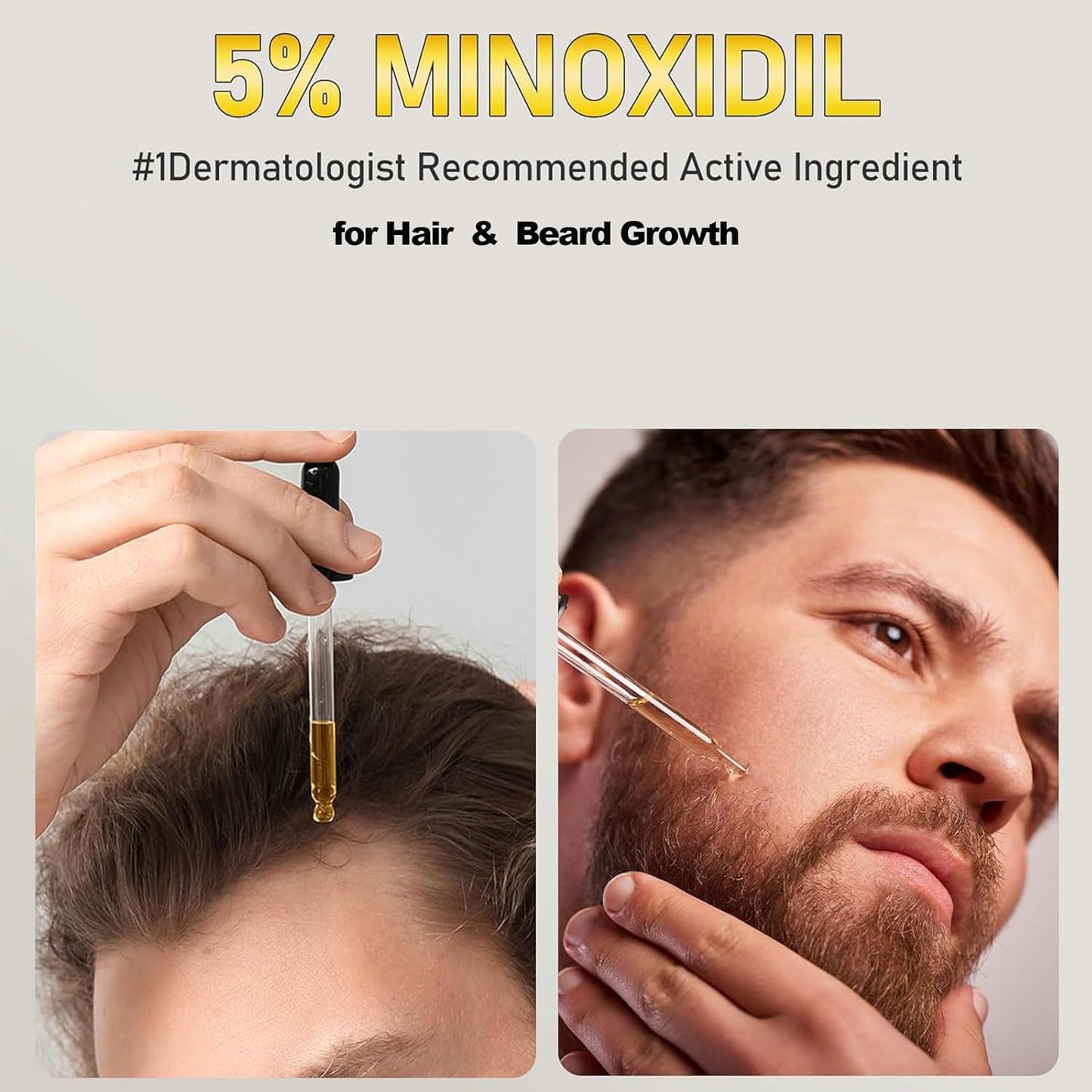 5% Minoxidil for Men, Beard Growth Kit, Hair Regrowth Serum for Hair Loss Treatment, Fuller & Thicker & Healthier Hair for Men & Women, with Massage Helper with Protective Cover