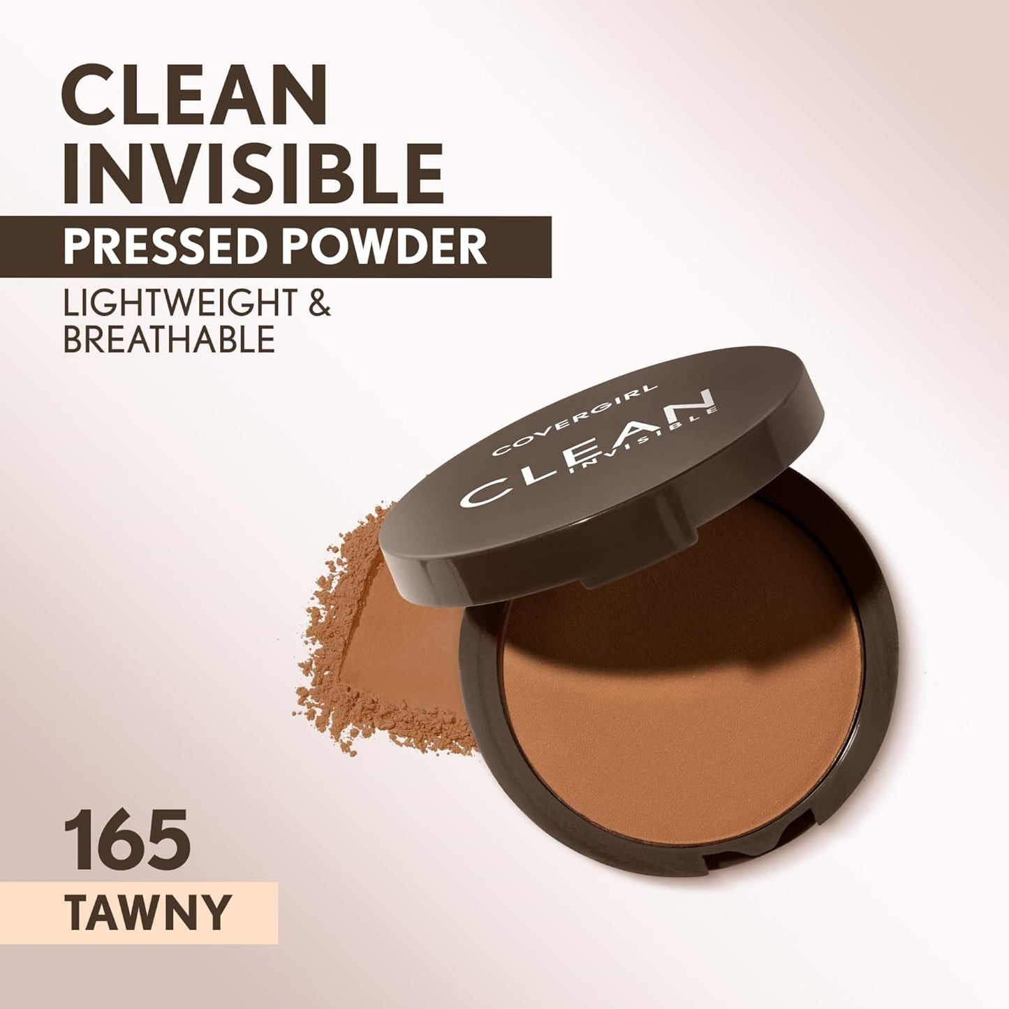 Covergirl Clean Invisible Pressed Powder, Lightweight, Breathable, Vegan Formula, Tawny 165, 0.38oz