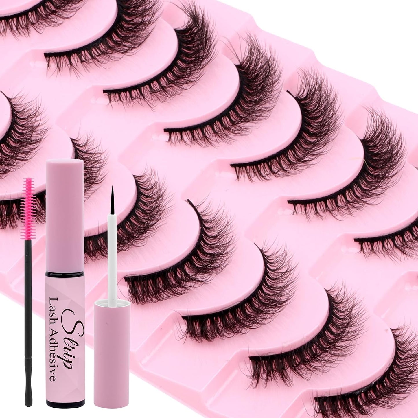 Strip Lash with Glue for DIY Lash-users: 10 Pairs, DIY, Natural Look, Fluffy, Manga, Wispy, Waterproof, Anime, Cat Eye, D Curl, XH03