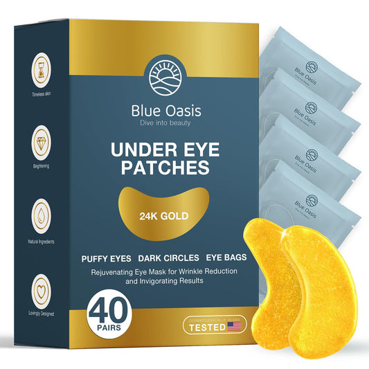 Under Eye Patches for Puffy Eyes and Dark Circles – 24k Gold Under Eye Mask Patches for Puffiness, Beauty & Personal Care Products – Under Eye Masks 40 Pairs Gold Under Eye Patches for Puffy Eyes