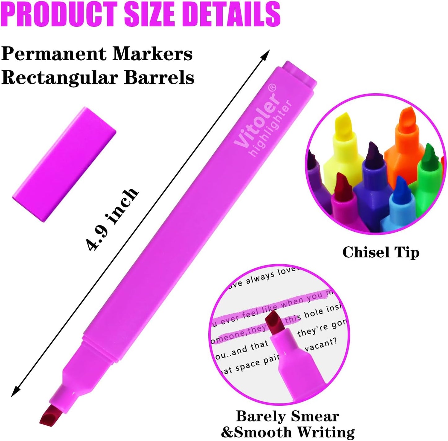 Vitoler Highlighters,10 Pack Assorted Colors Highlighters with Soft Chisel Tip,Bible Highlighter No Bleed,Book Markers for Women