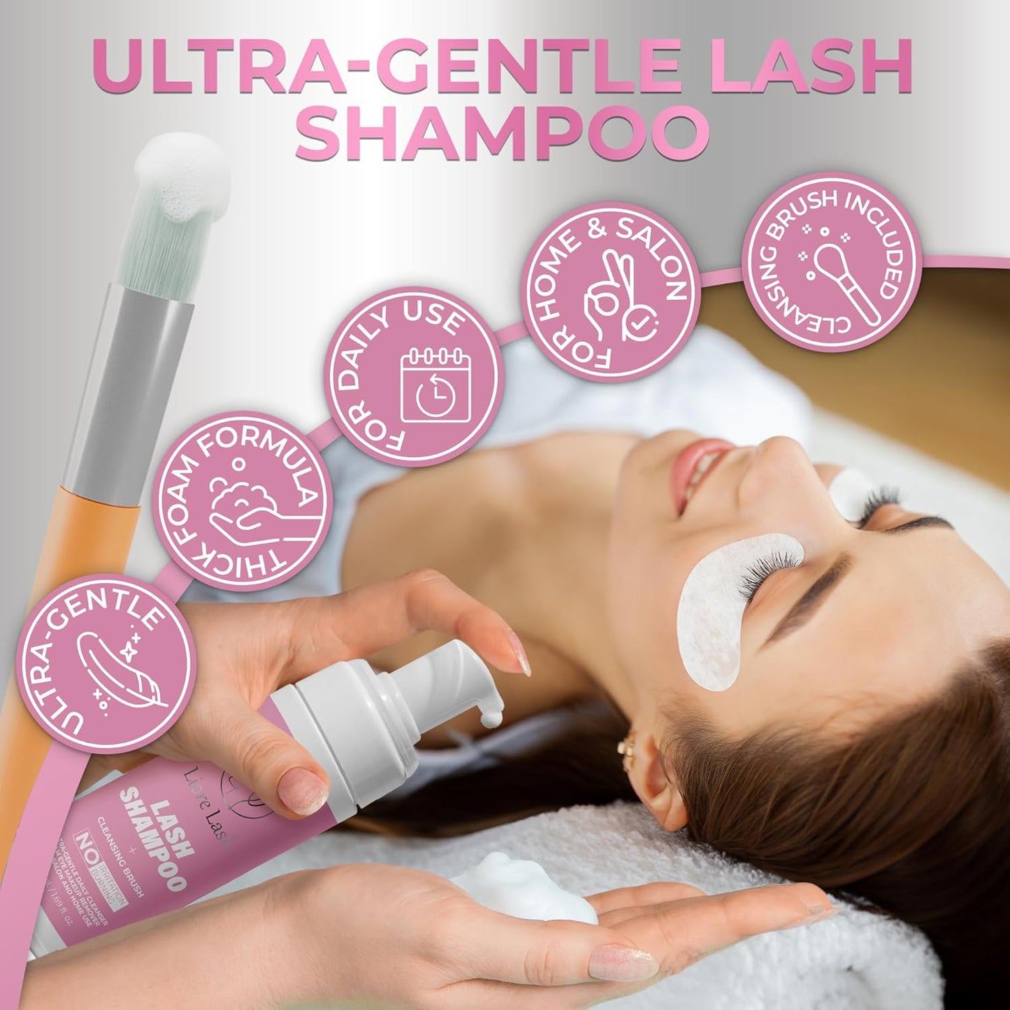 Eyelash Extension Shampoo/ Gentle Foam Cleanser for Lash Extensions & Natural Lashes (Shampoo + Lash Brush)