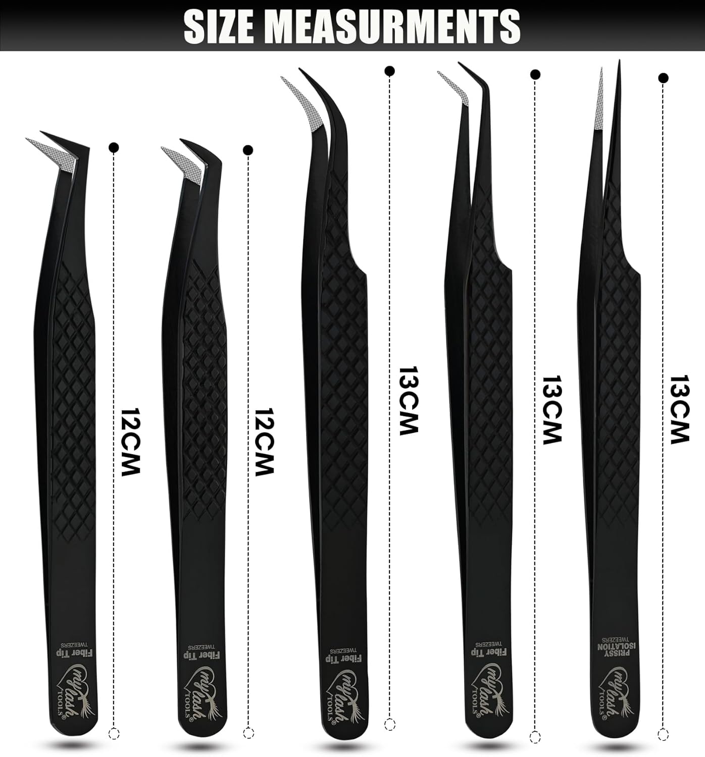 Fiber Tip Lash Tweezers Eyelash Extension Tweezers for Lash Extensions Precision Boot Volume Lash Tweezers Japanese Steel Curved Isolation Tweezer Set fiber grip tweezers (Black, 5pcs)