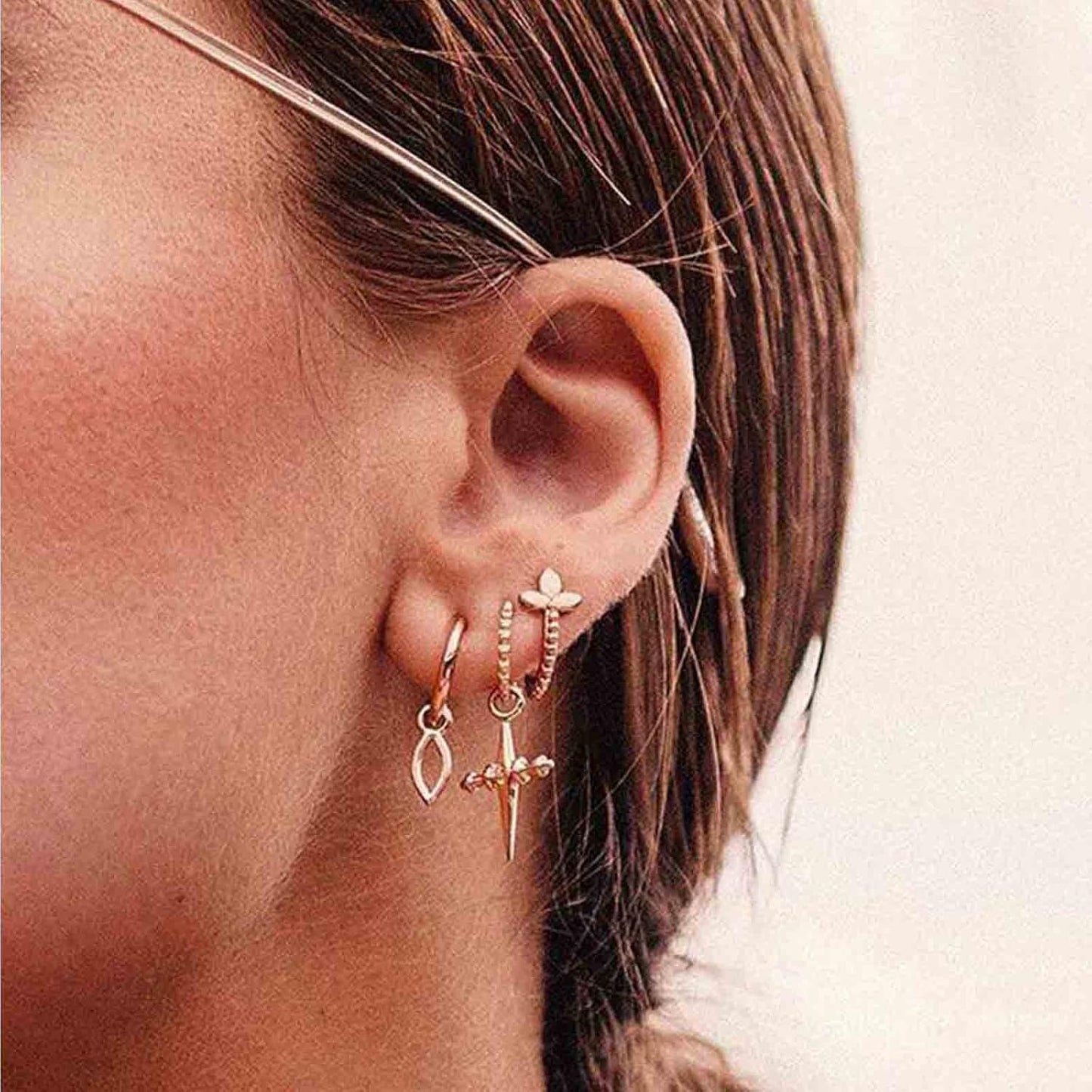 Boho Star Moon Chain Cuff Earrings Silver Star Long Drop Earrings Moon Ear Cuff Wrap Earrings Cartilage Helix Chain Earrings Jewelry for Women