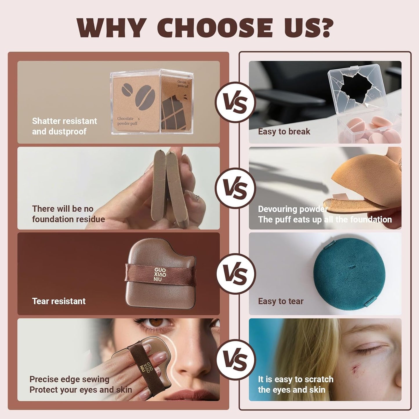 6Pcs Makeup Powder Puffs Set with Cases, Velour/Leather/Air Cushion Makeup Puff, Reusable & Washable, Ideal For Foundation, powder cream, Setting, concealer, Wet Dry Makeup tools (1Box)