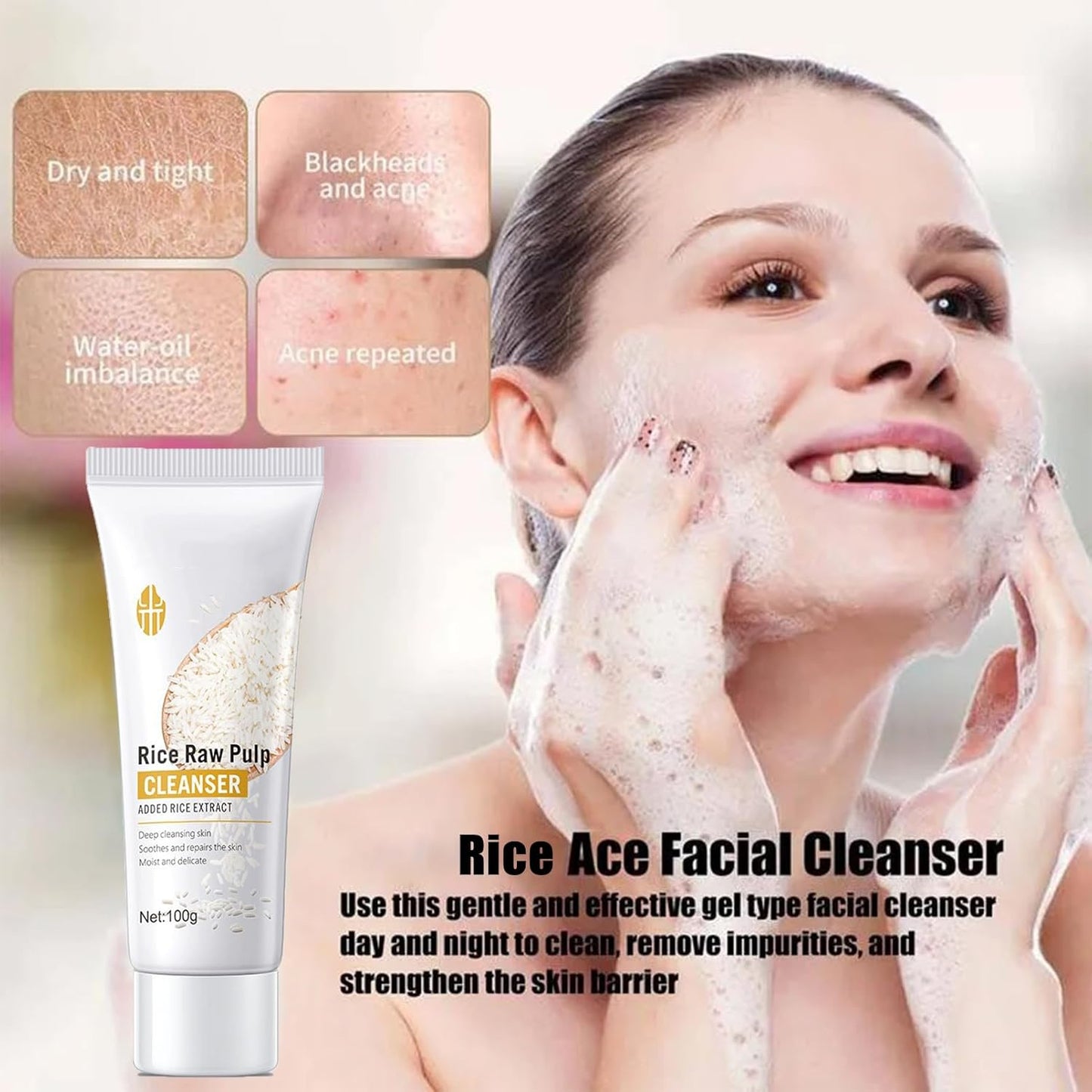 Skincare Gifts for Teenage Girls - Rice Raw Pulp Skin Care Sets & Kits - 5PCS Pamper Gifts for Women with Facial Cleanser-Eye Cream-Face Serum-Mask*2PCS - Gift Set for Firming Hydrating Skin