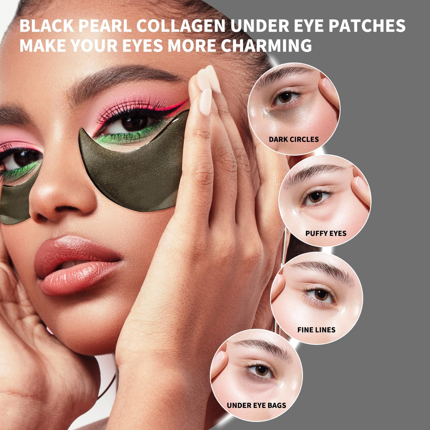 ROUSE Black Pearl Collagen Eye Mask Anti-Wrinkle Under Eye Patches for Puffy Eyes Dark Circles Collagen Eye Gel Pad Moisturizing Brightening Under Eye Mask-60pcs