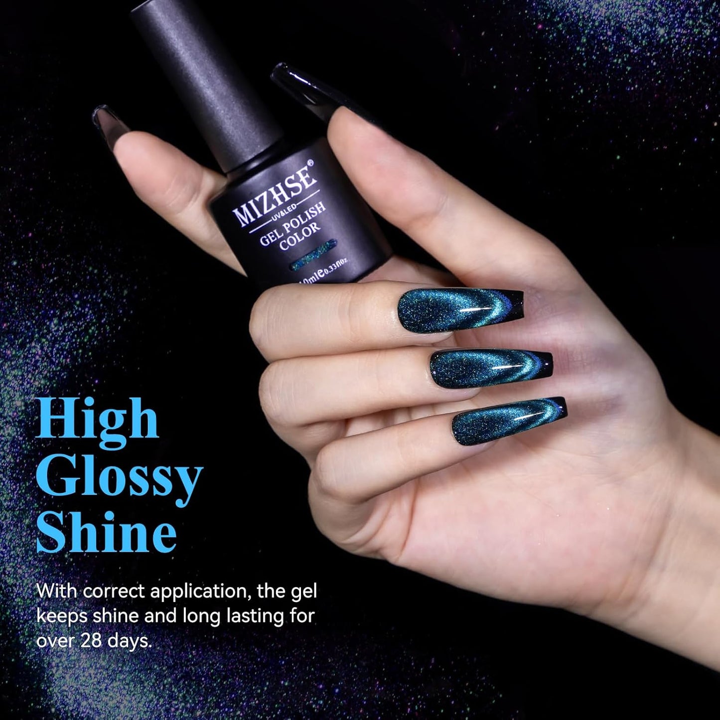 MIZHSE 9D Cat Eye Gel Nail Polish, Dual Colors Blue & Purple Magnetic Gel Polish with Magnet Stick, Magic Chameleon Galaxy Effect Holographic Glitter Silky Cat Eye Nail Polish Soak Off Nail Art Salon