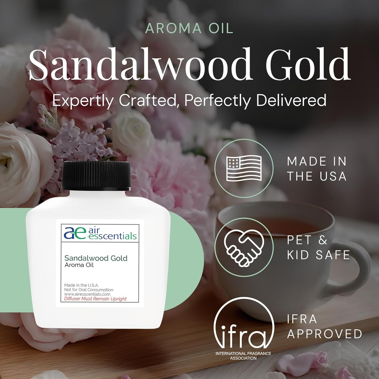 Sandalwood Gold Aroma Oil, Essential Oils Blend for Diffusers & Scent Machines, Sweet Afternoon Tea, Vanilla & Rose, Aromatherapy, Cold Air Diffuser Compatible, 100 mL