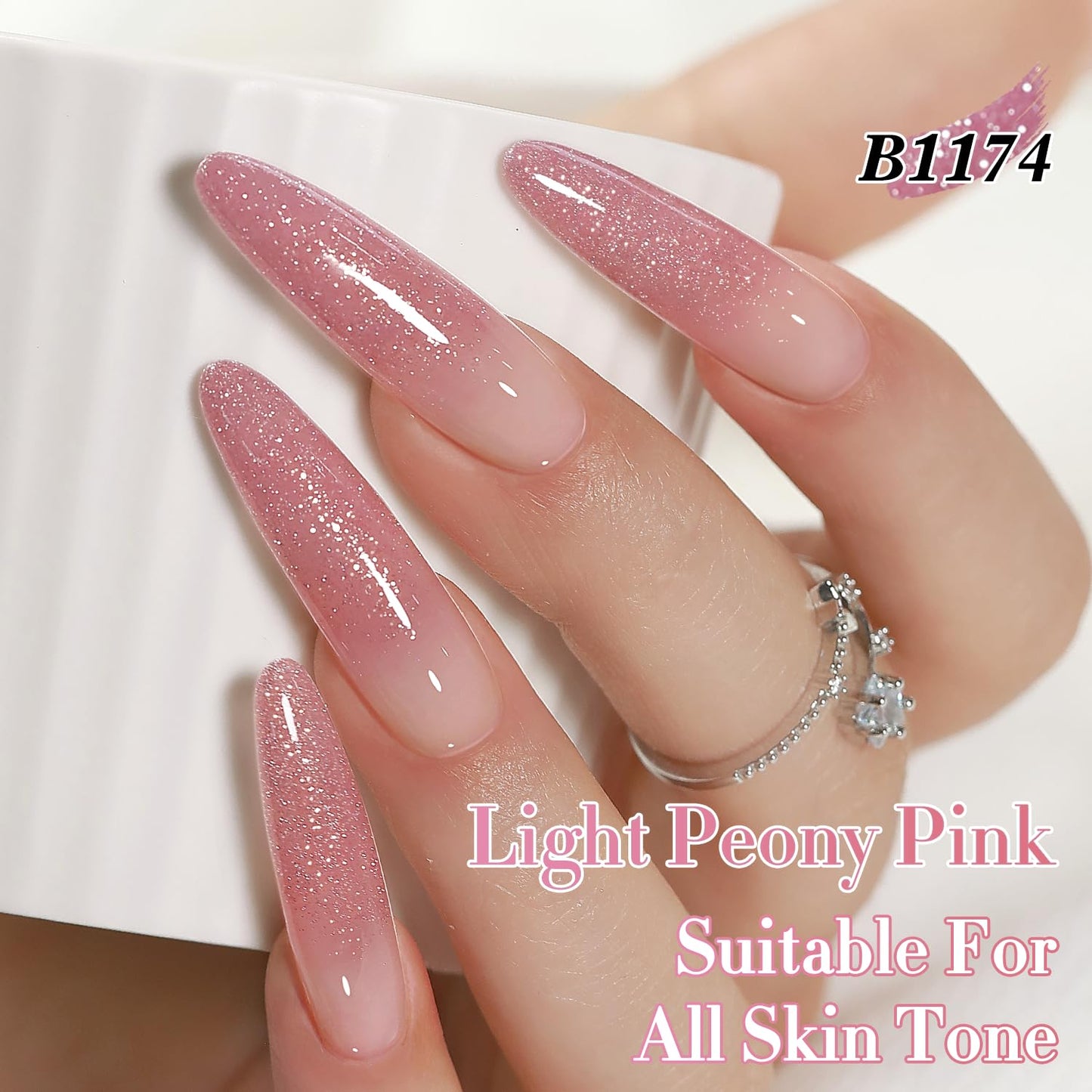 Double Rhythm 0.5Oz Glitter Gel Polish Shimmer Reflective Color for Nail Art Salon DIY Soak Off 15ml Nail Lamp Gel Polish at Home (Light Pink-B1174)