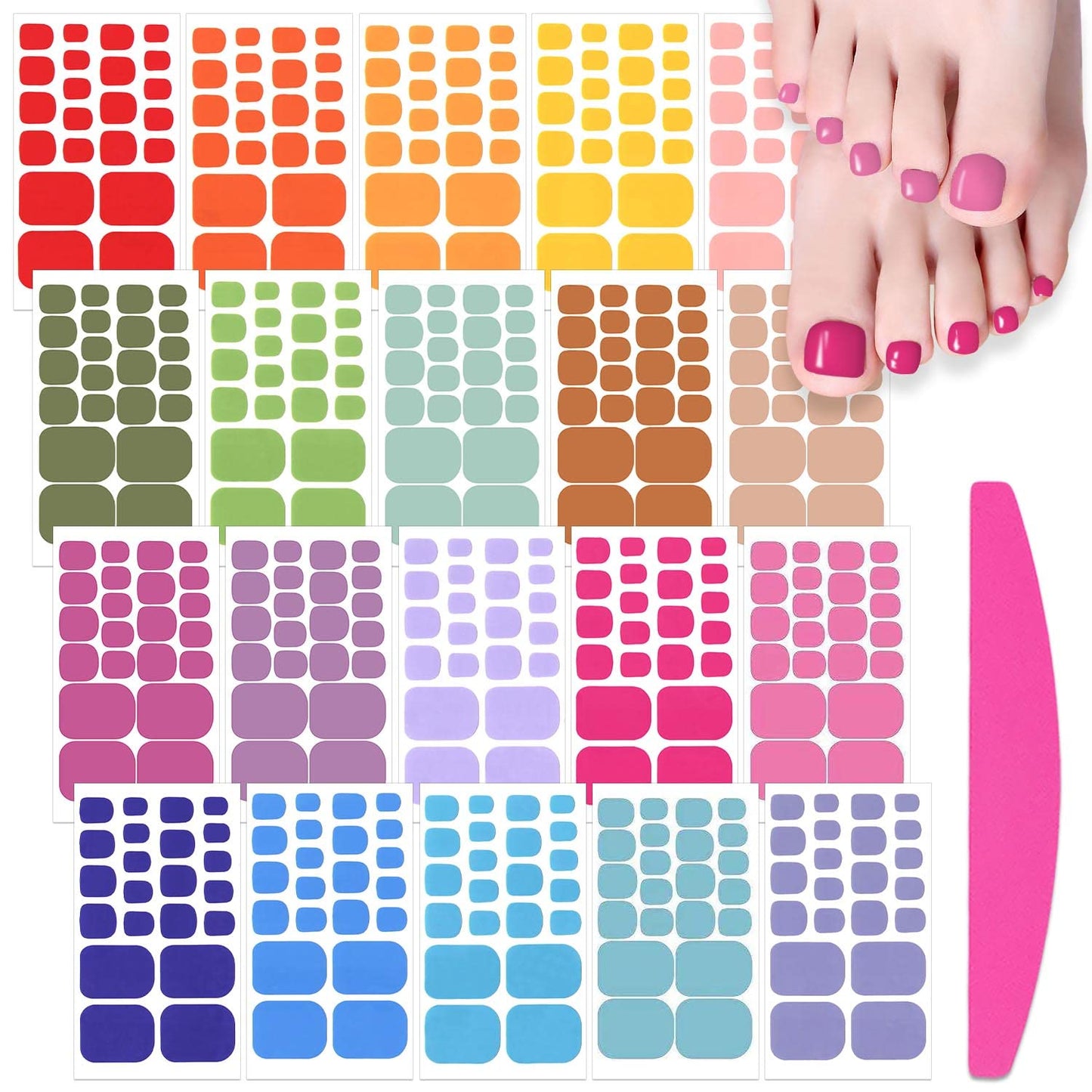 SILPECWEE 20 Sheets Toe Nail Stickers Full Nail Wraps for Women Solid Color Toenail Polish Strips Self Adhesive Toes Sticker Nail Polish Gel Toenails Stickers with 1pc Nail File