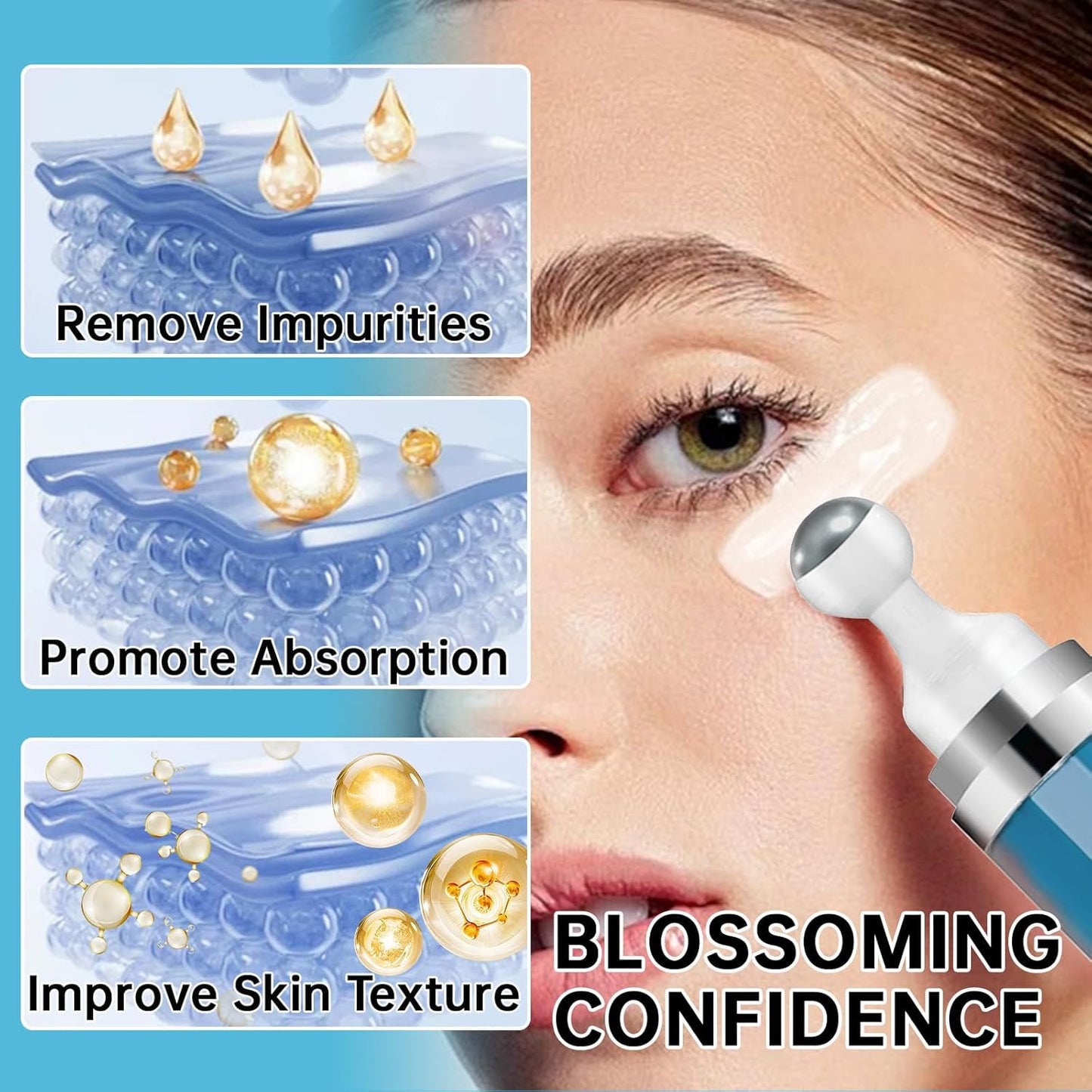 5% Caffeine Eye Cream Anti Aging, Eye Cream For Puffiness & Bags Under Eyes, 2 PCS Caffeine Eye Serum With Under Eye Roller For Wrinkles, Fine Lines & Dark Circles, Natural Eye Daily Care.