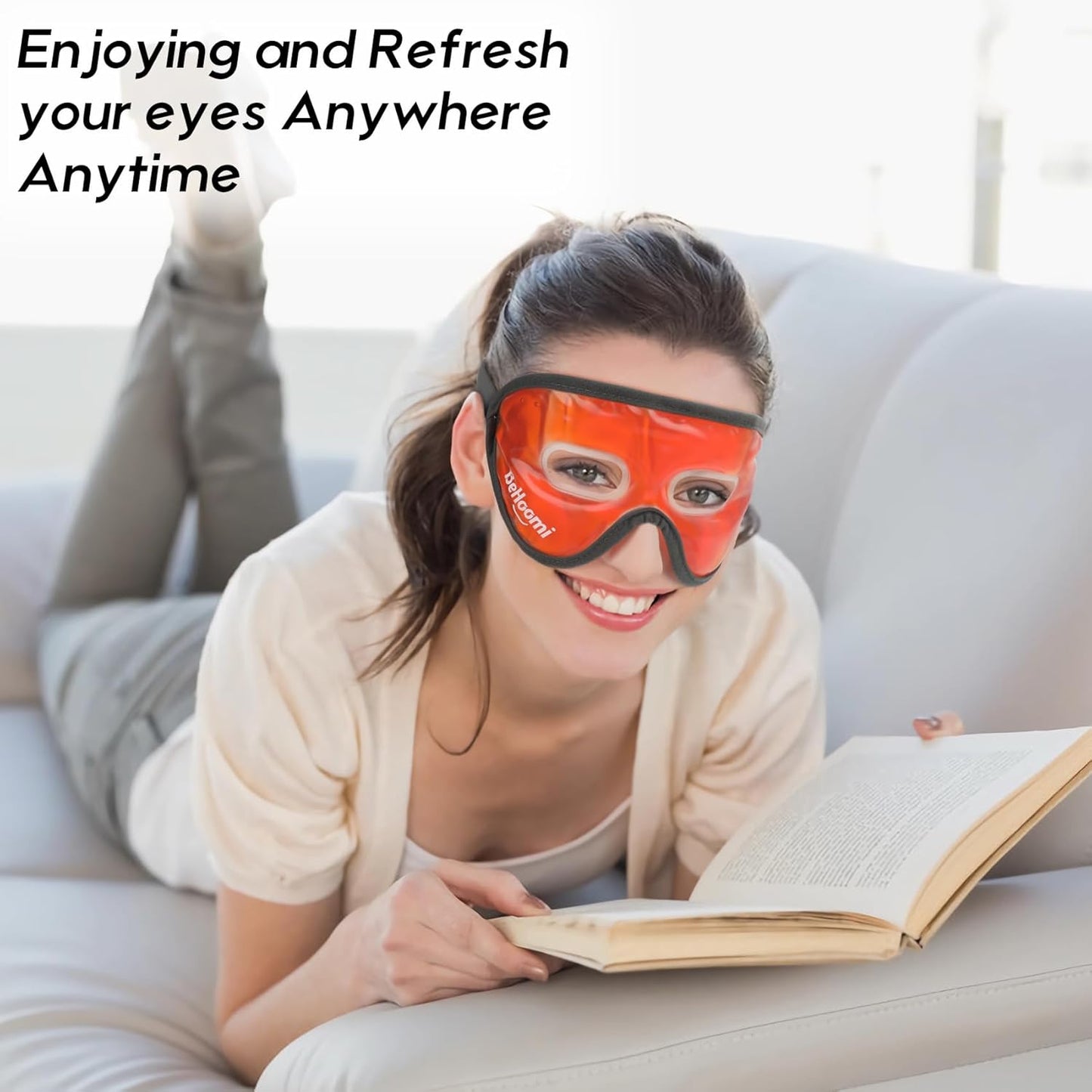 Cooling Eye Mask, Gel Eye Mask Cold Compress for Eyes, Reusable Eye Ice Pack, Cool Relaxation, Comfort Snug Fit, No Freeze, Eye Cover Ice Mask for Home, Office, 2PCS, Black & Orange