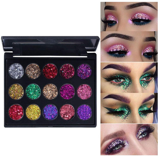 evpct 15 Color Shimmer Glitter Sparkle Glittery Eyeshadow Makeup Palette Pallet Glitter for Girl Pink Silver Red Rose Green Sparkling Sparkly Glitter Gel Pigment Eyeshadow Face Paint Makeup Palette