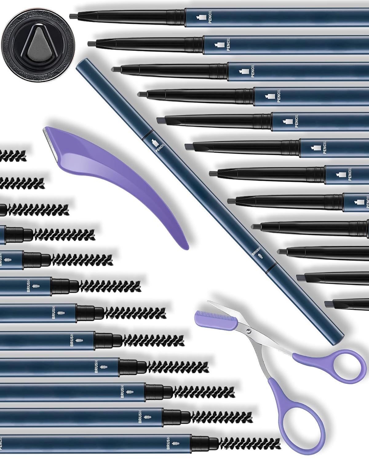 12Pcs Microblading Eyebrow Pencils Grey Waterproof Eye Brow Pencil w/Eye Brow Razor & Scissors Kit 0.5mm Ultra-Fine Tip Creates Hair-Like Strokes for Women Effortless Natural Brows