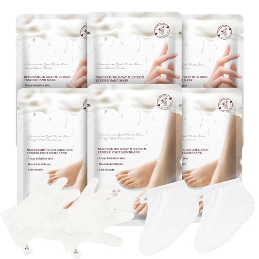 Hydrating Hand Foot Masks Set for Women Men,3 Pack Glove Mask for Dry Hand & 3 Pack Socks Mask for Dry Cracked Feet（Milk）