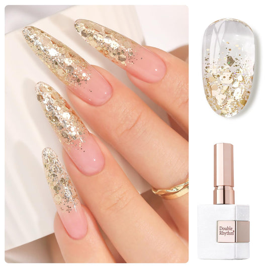 Double Rhythm 0.5Oz Glitter Gel Polish Shimmer Reflective Color for Nail Art Salon DIY Soak Off 15ml Nail Lamp Gel Polish at Home (Golden-B1166)