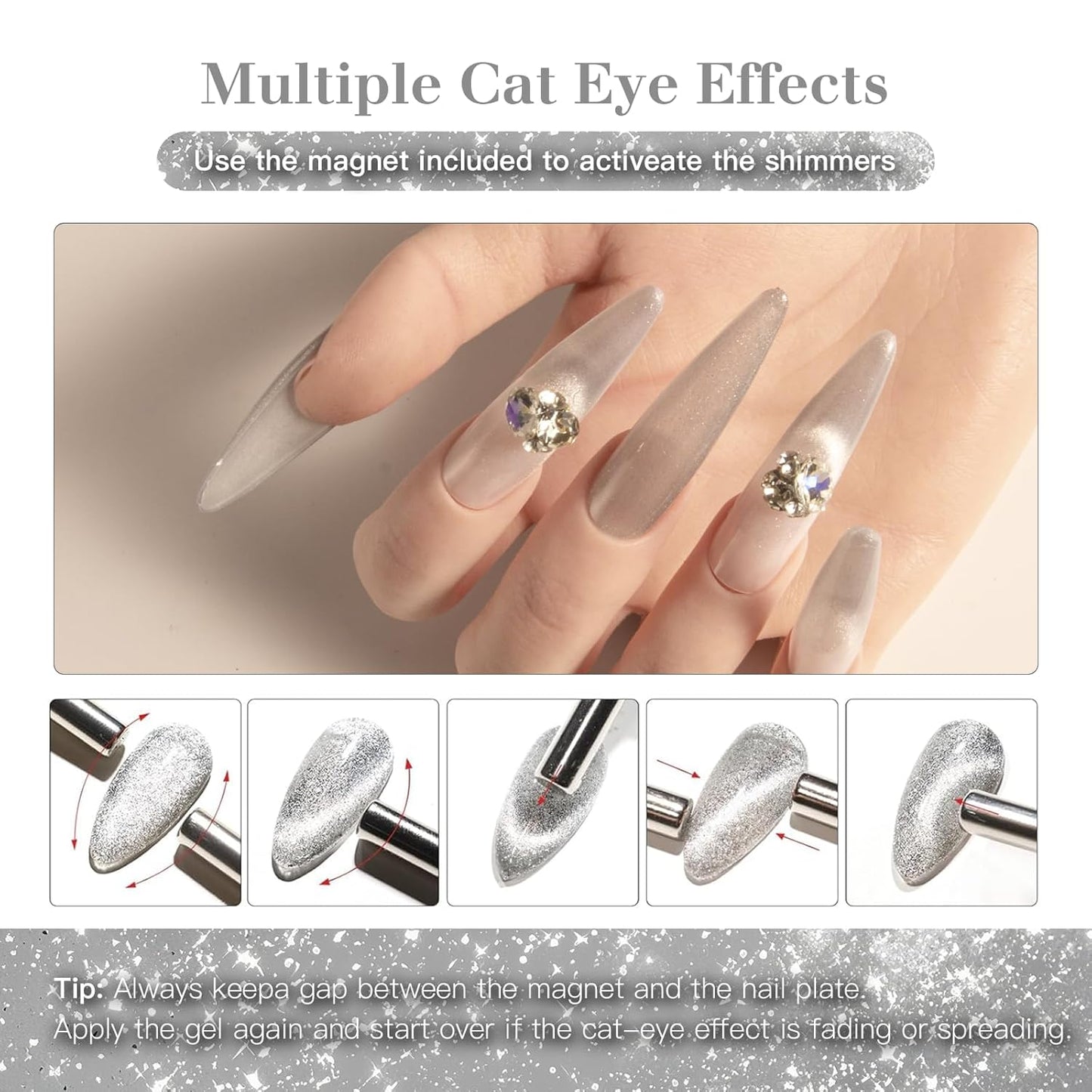 Cat Eye Gel Nail Polish with Magnet Stick, 15ml Magnetic Gel, Create Stunning Cat Eye Effects for DIY Manicures, Long-Lasting, Salon-Quality Finish, Moonlit Hold