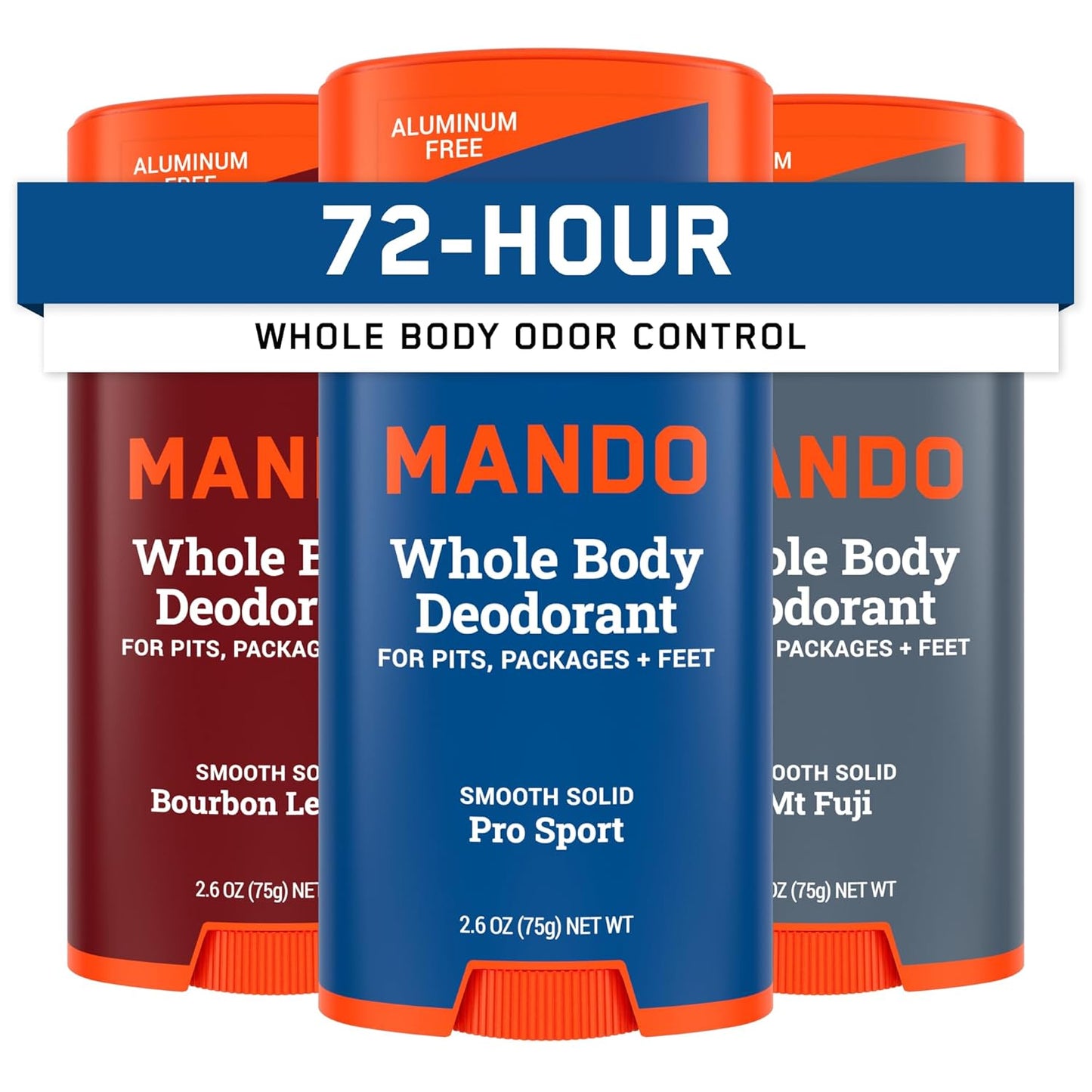Mando Whole Body Deodorant For Men - Smooth Solid Stick - 72 Hour Odor Control - Aluminum Free, Baking Soda Free, Skin Safe - 2.6 ounce (Pack of 3)