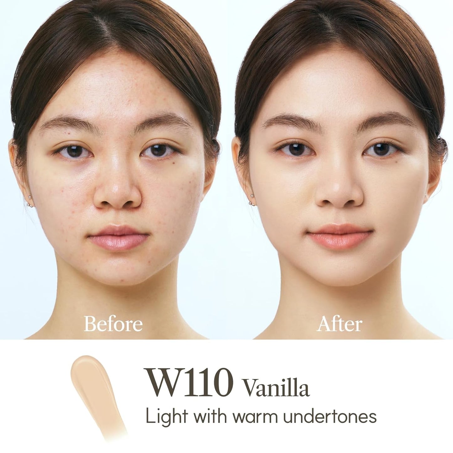 THE FACE SHOP Ink Lasting Liquid Foundation, Full Coverage, 72‑Hour Wear Semi‑Matte Finish, Makeup with Bakuchiol, W110 Vanilla, 0.84 Fl. Oz.