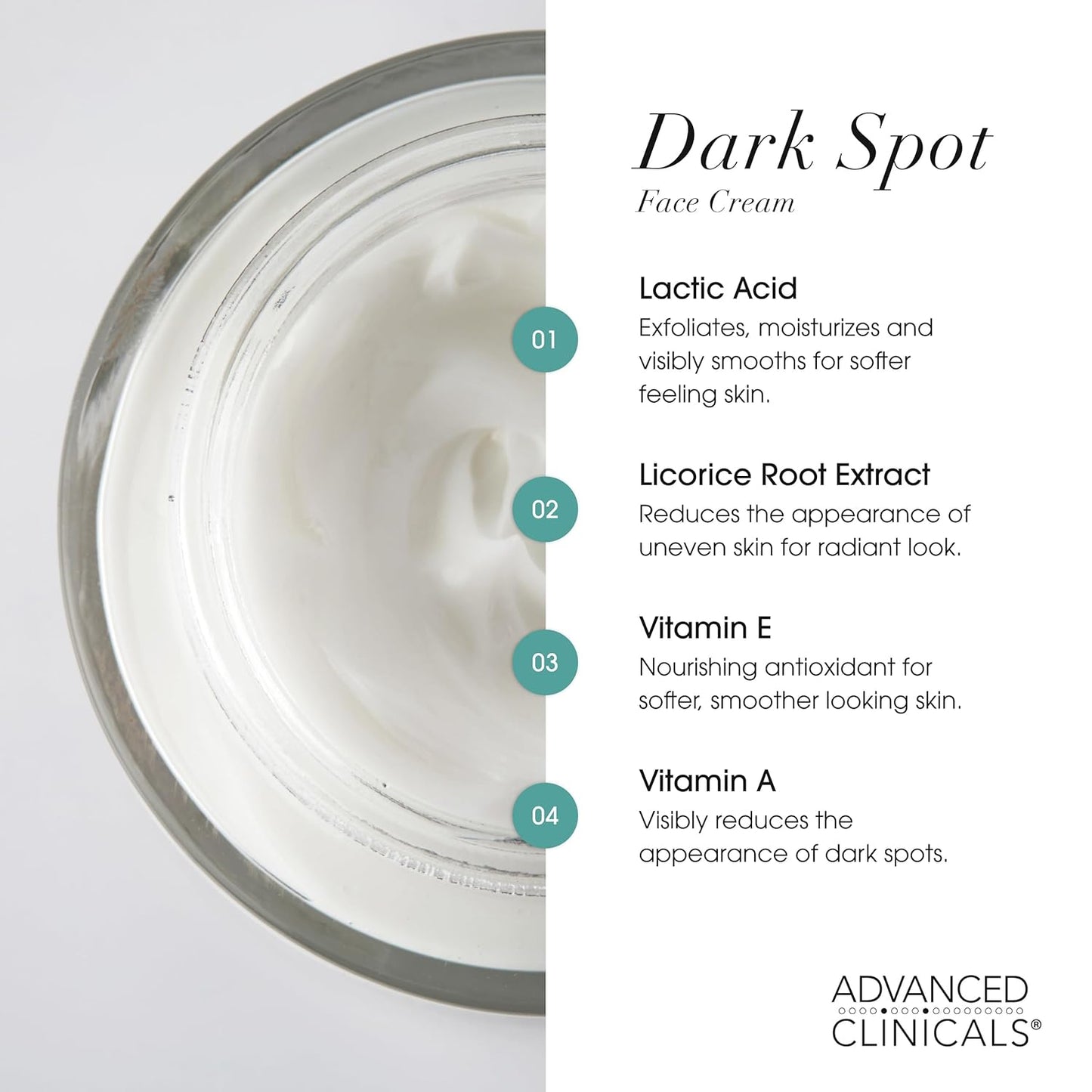 Advanced Clinicals Dark Spot Face Moisturizer | Lactic Acid Lotion For Face With Caffeine, Cocoa Butter, & Vitamin A | Brightening Cream Visibly Reduces Look Of Dark Spots & Uneven Skin Tone, 2 Fl Oz