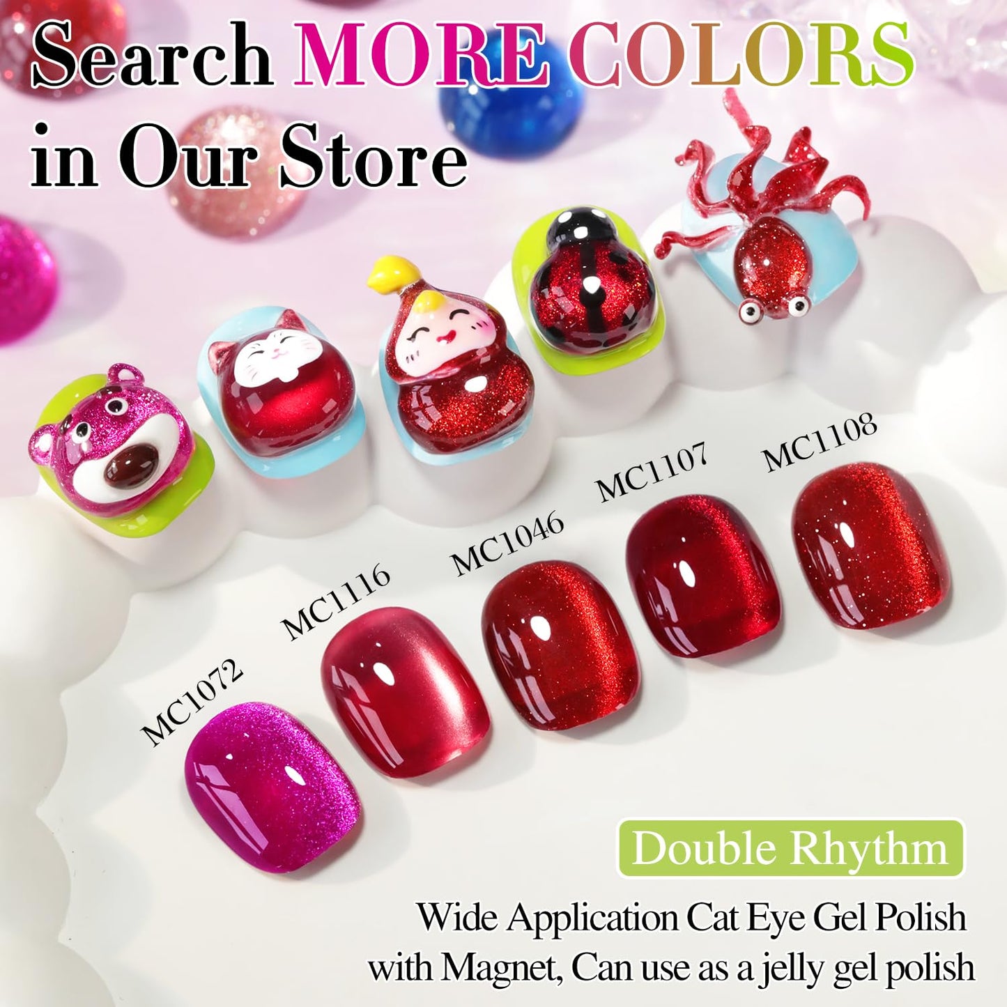 Double Rhythm 15ML Ice Glass Cat Eye Gel Polish with Magnet Holographic Glitter Shimmer Translucent Sheer Color Salon Soak Off Magnetic at Home (Pitaya Purple-MC1072)