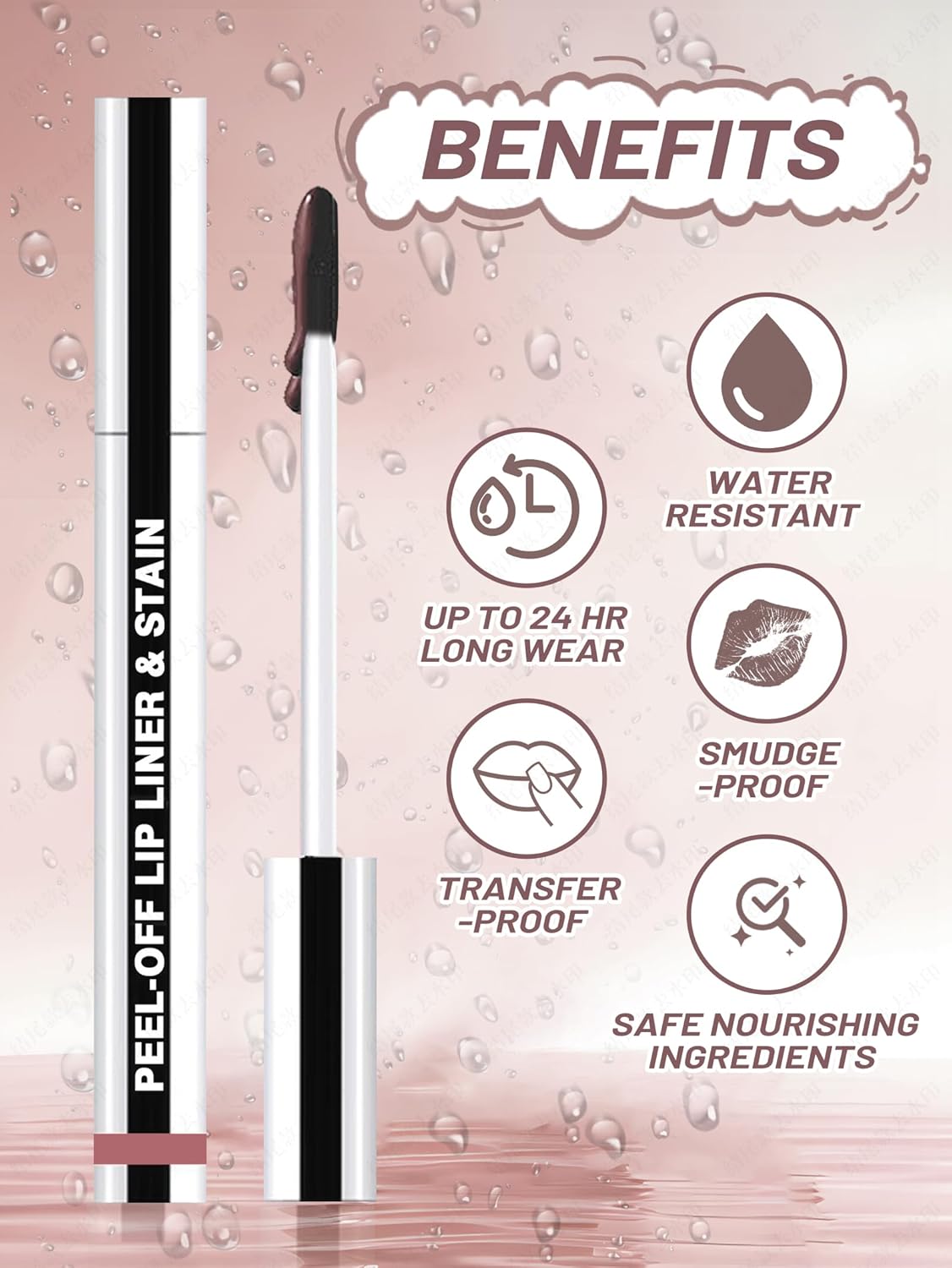 Lip Stain Peel Off Lip Liner Stain with Tweezer, Long Lasting Matte Lip Tint Tattoo, Highly Pigmented Color Lip Makeup, Waterproof Lipstick, Transfer-proof Lipstain for Women, Cool Rose