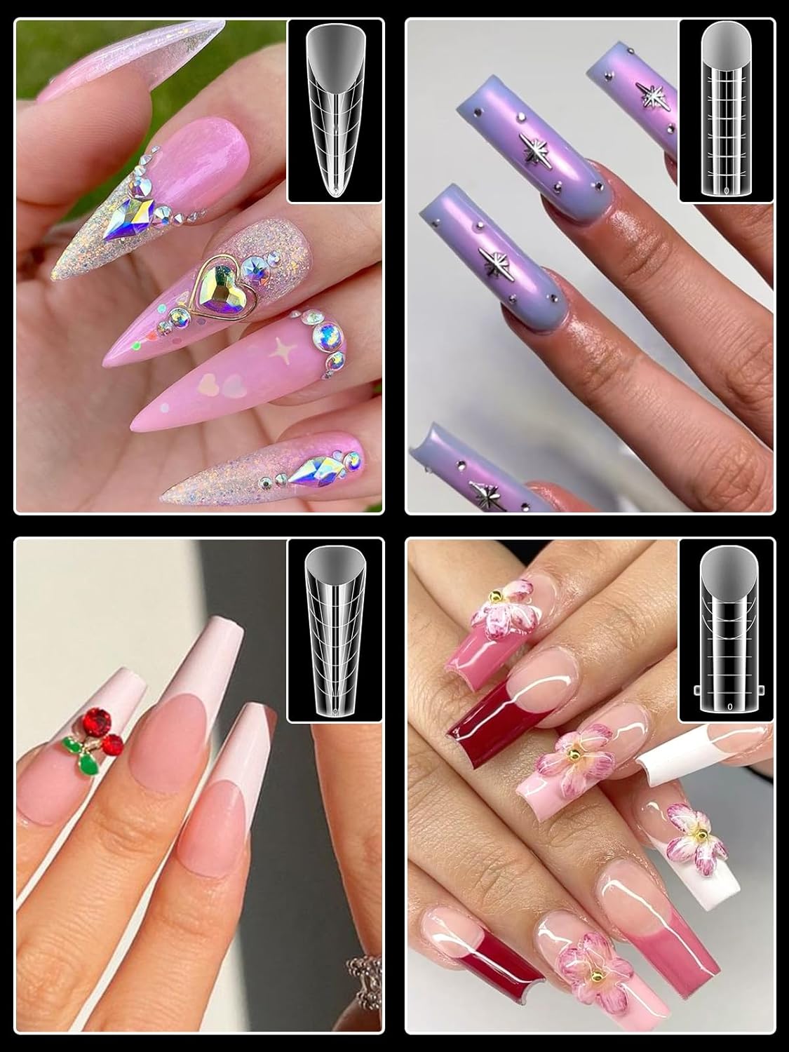 EBANKU 288PCS Nail Dual Forms for French Nails, Dual Nail Forms Molds Acrylic Nail Tips, Duet System Dual Forms Sticker Silicone Reusable Pads, 12 Styles 12 Sizes Scale for Manicure Extension, Clear