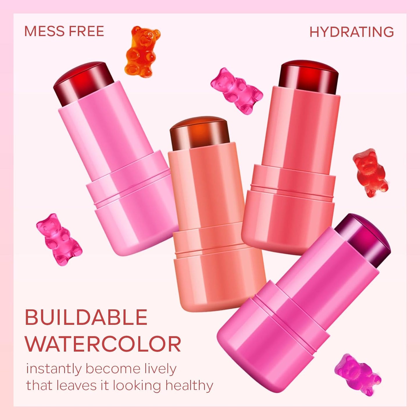 KYDA Water Jelly Tint Blush, Red, Jelly Tinted Makeup Stick, for Lips and Cheek Stain, Buildable Watercolor Finish, Lasting Moisturising