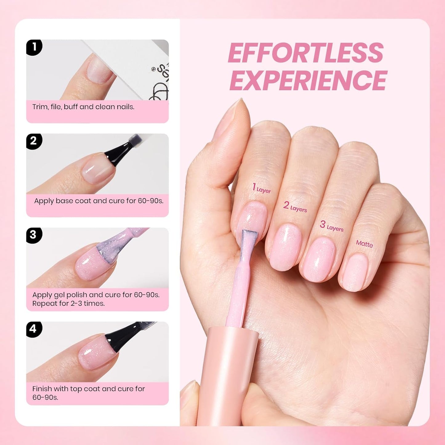 Beetles Pink Glitter Gel Polish Set - 6 Colors Jelly Gel Polish Kit Shimmer Pink Sheer Translucent Effect Soak off UV Nail Concealer Summer French Nail Art Salon Manicure Gift for Women