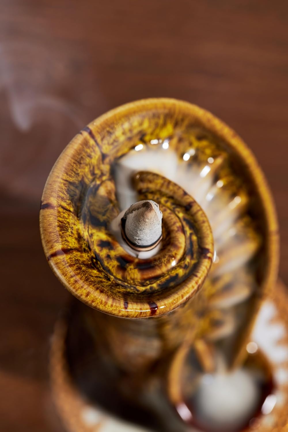 Unique Cloud Stairs Ceramic Waterfall Incense Holder, Paired with a Pack of Backflow Incense Cones. (Fambe Yellow)