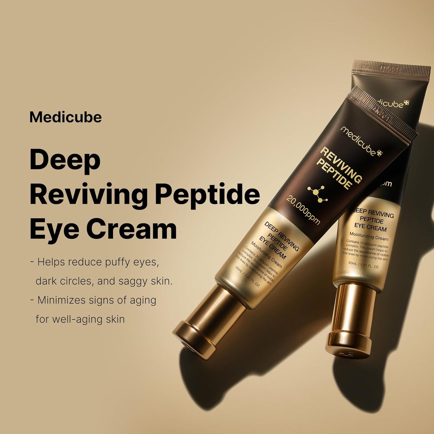Medicube Deep Reviving Peptide Eye Cream 1.01 Fl. Oz., | Eye Treatment Cream with Quadruple Peptides, Niacinamide, and Squalane | Reduces Signs of Aging and Fine Lines