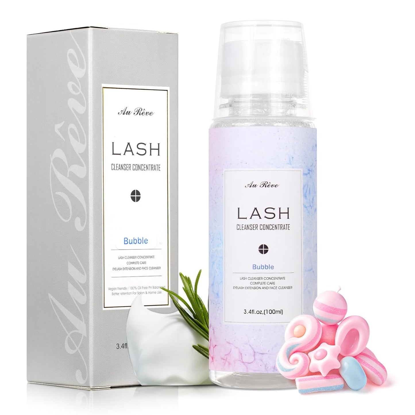Lash Shampoo Concentrate 100ml Lash Extension Cleanser Oil-Free Eyelash Extension Shampoo with Salon Home Care -Makes 20 Bottles 60ml Eyelash Cleaner,Bubble Gum