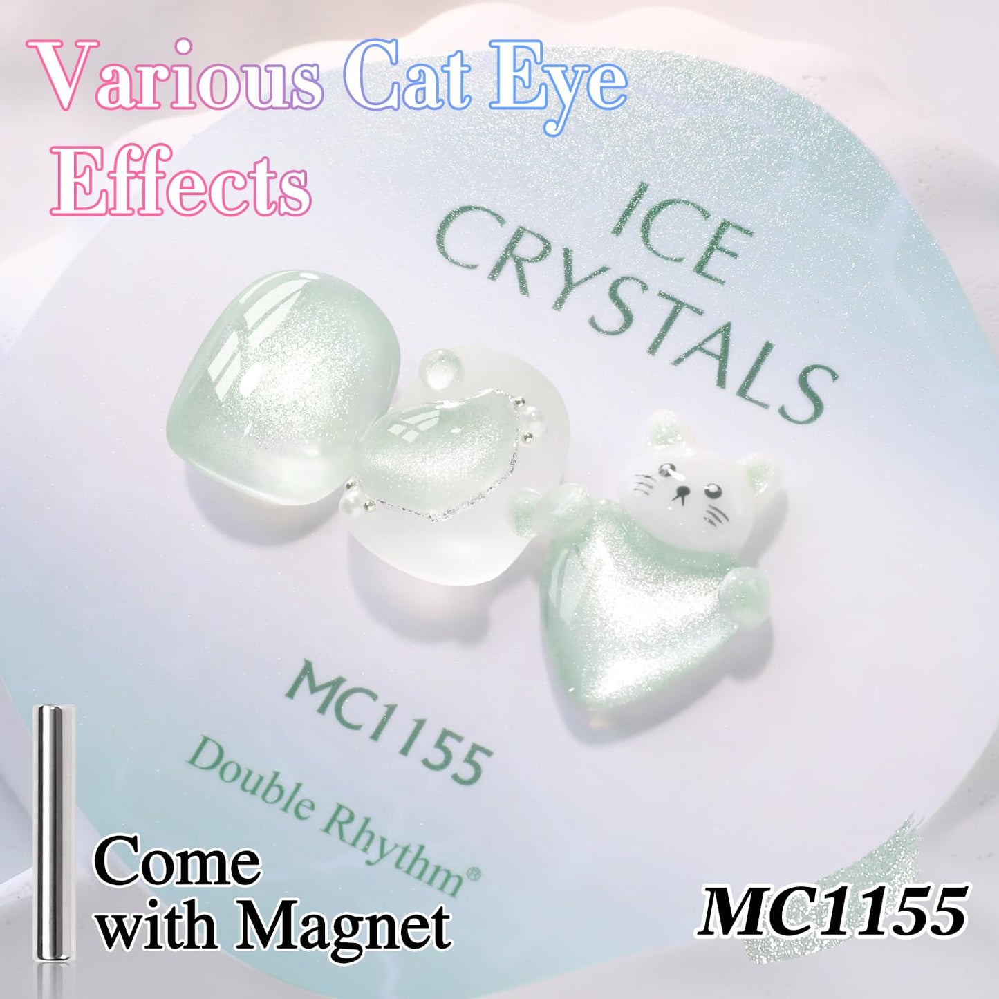 Double Rhythm 0.5 Oz Cat Eye Gel Polish with Magnet Same Color Same Bottle Holographic Glitter Shimmer Translucent Color Salon 15 ML Magnetic Nail Art (Light Green-MC1155)
