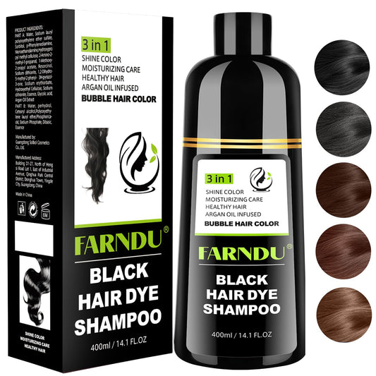 Black Hair Dye Shampoo for Women & Men, Gray Hair Coverage Herbal Natural 3 in 1 Hair Color Shampoo, Champu para canas