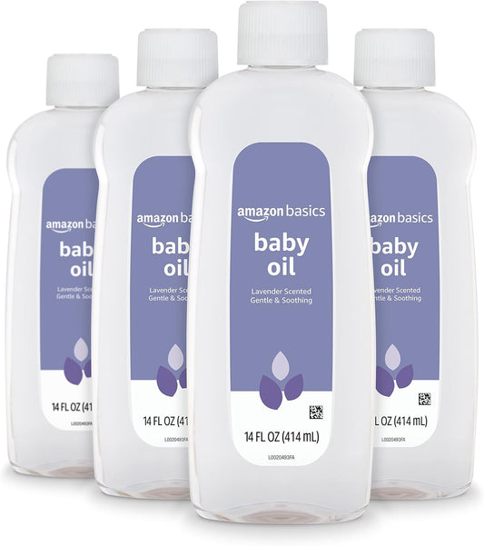 Amazon Basics Baby Oil, Lavender Scented, 14 Fl Oz (Pack of 4) (Previously Solimo)