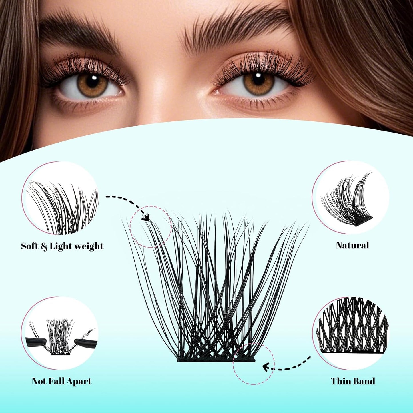 Wispy Lash Clusters Eyelash Extensions 144pcs Individual Lashes Cluster 10mm D Curl Fake Eyelash with Thin Band DIY Cluster Lashes At Home For Beginners (D-10mm)
